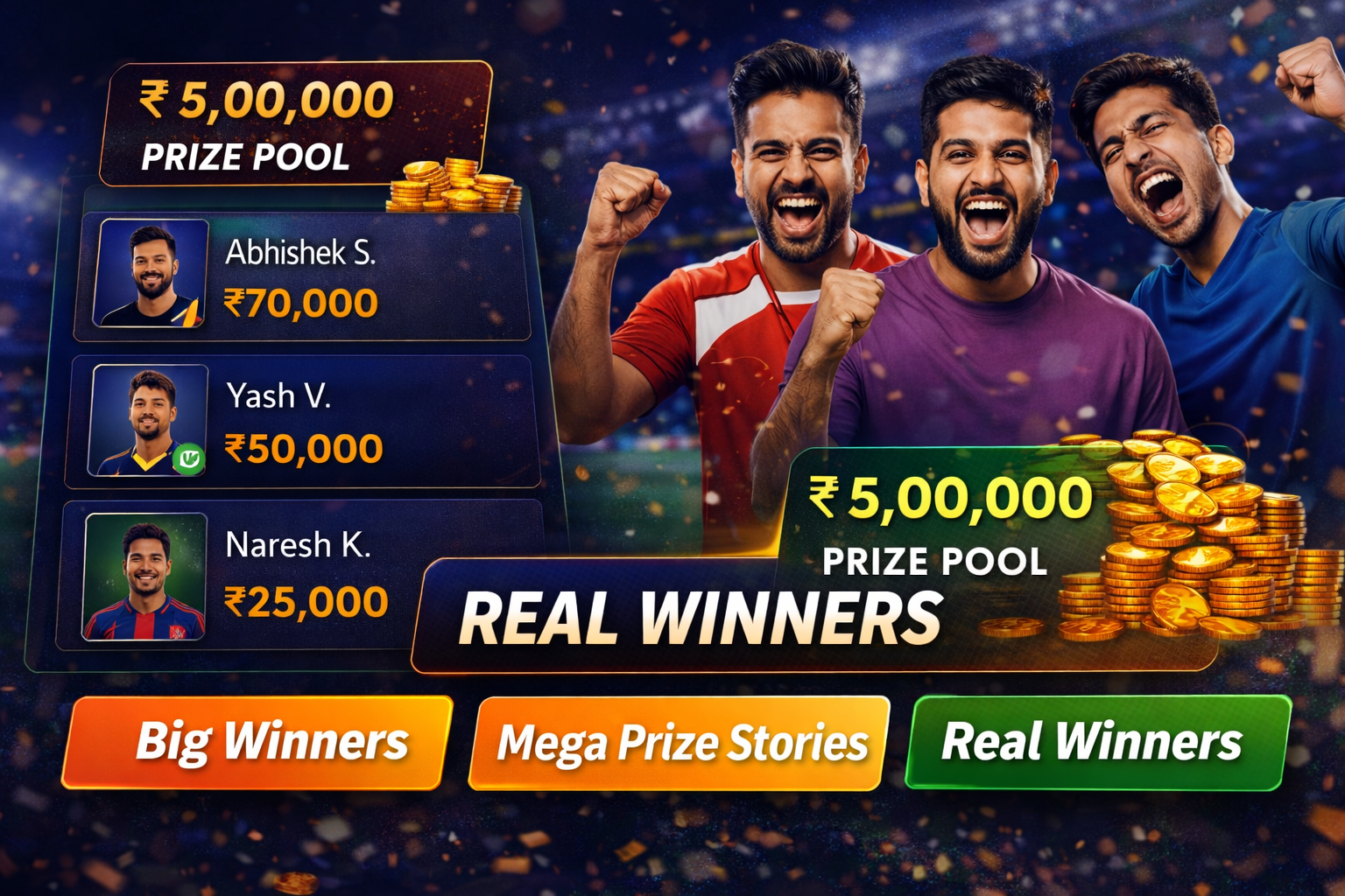 Real Money Fantasy winners celebration artwork