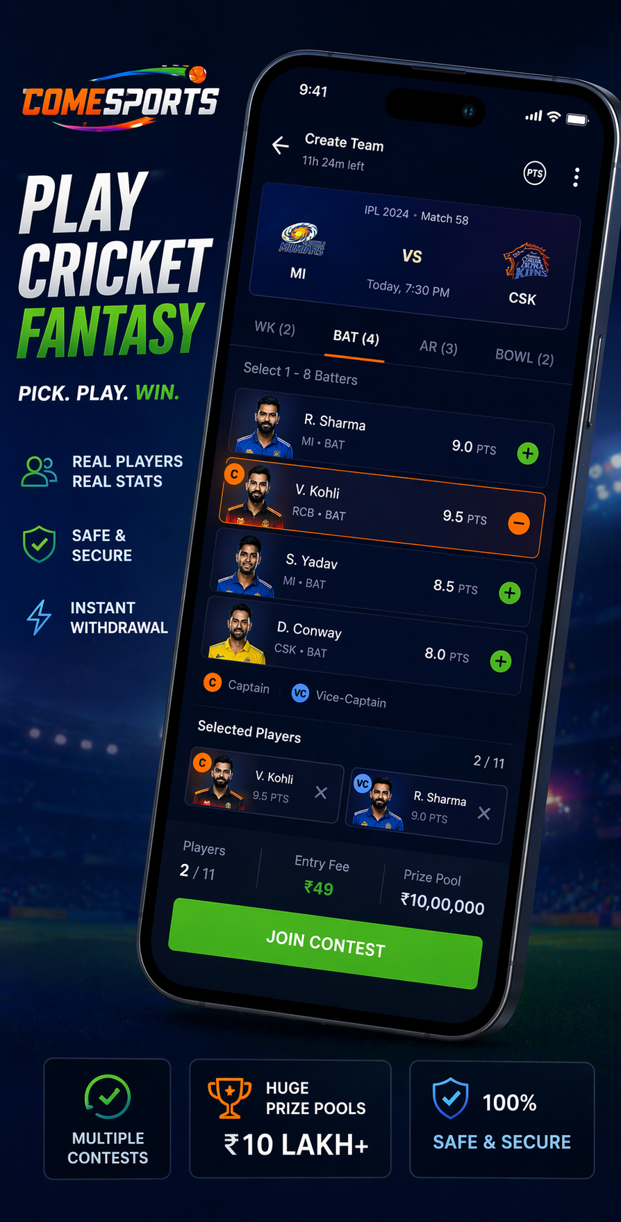 Real Money Fantasy cricket fantasy visual